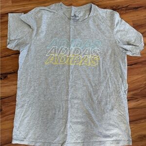 Adidas Light Gray Tee with Blue and Yellow Logo